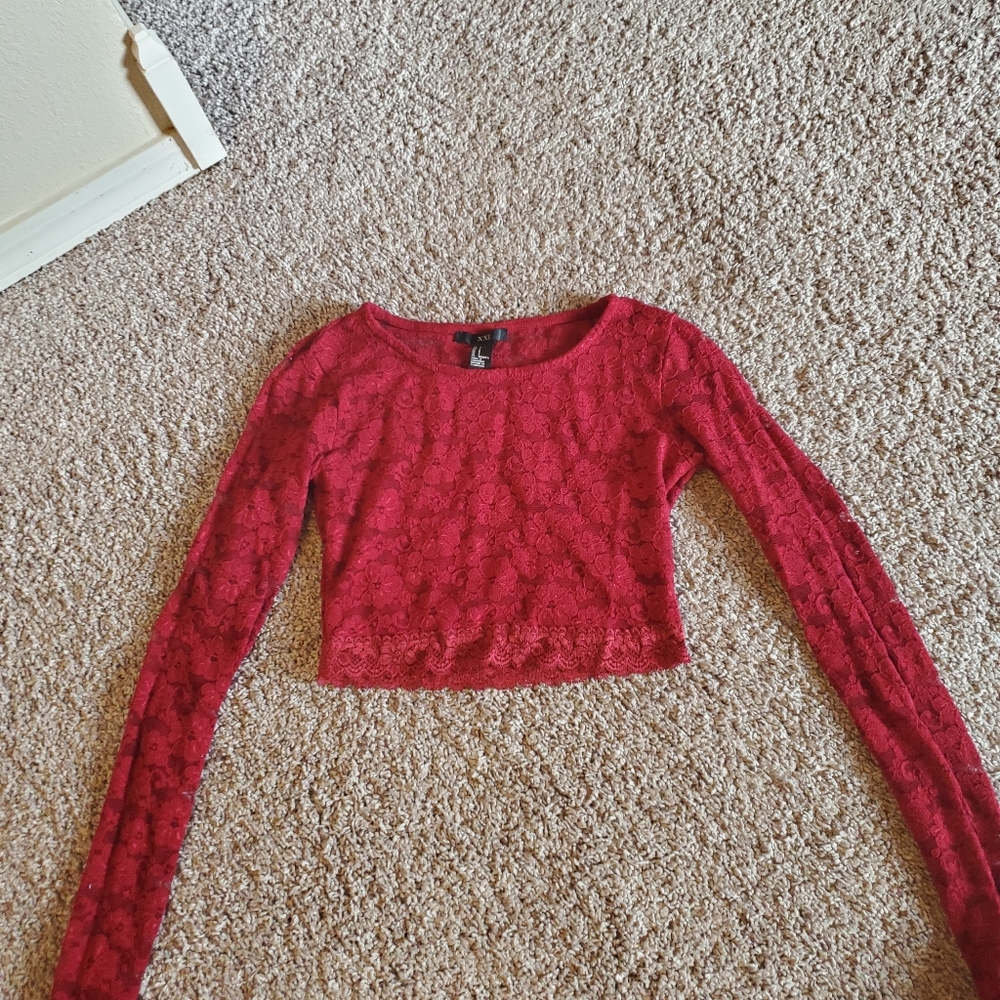 Red lace crop top